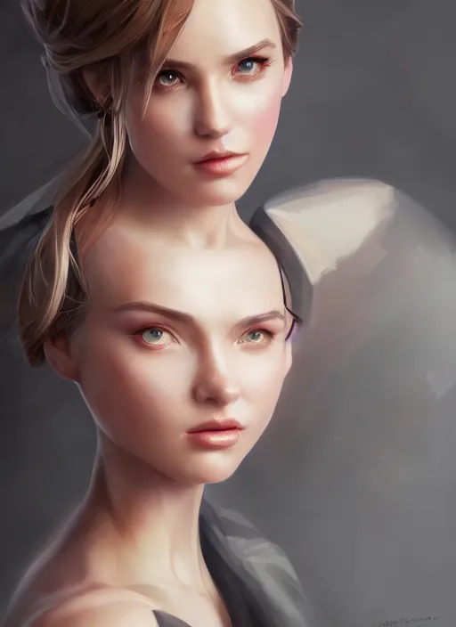 Image similar to beautiful fashion goddness, strapless dress, character portrait in the style of thomas river and artgerm, wlop, cinematic lighting, hyperdetailed, 8 k realistic, symmetrical, global illumination, radiant light, halo, love and mercy, frostbite 3 engine, cryengine, dof, trending on artstation, digital art, chanel