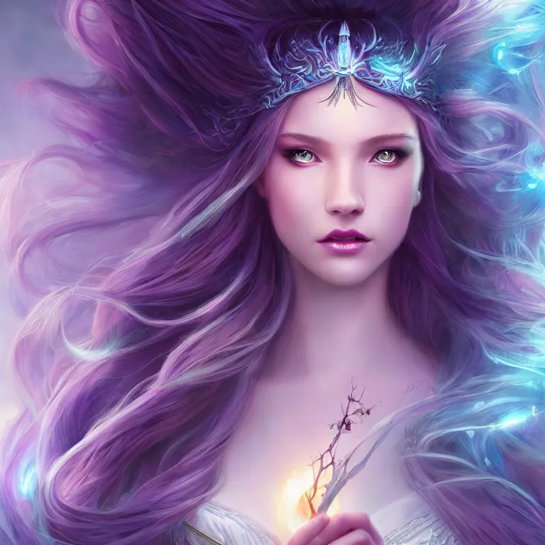 Image similar to beautiful cinematic fantasy poster, a beautiful princess like a disney princess hybrid with flowing illuminated hair, beautiful glowing galaxy eyes, wideshot ultrawide angle epic scale, hybrid from The Elden Ring and art direction by Darius Zawadzki ;by artgerm; wayne reynolds art station; cinematic quality character render; low angle; ultra high quality model; production quality cinema model;