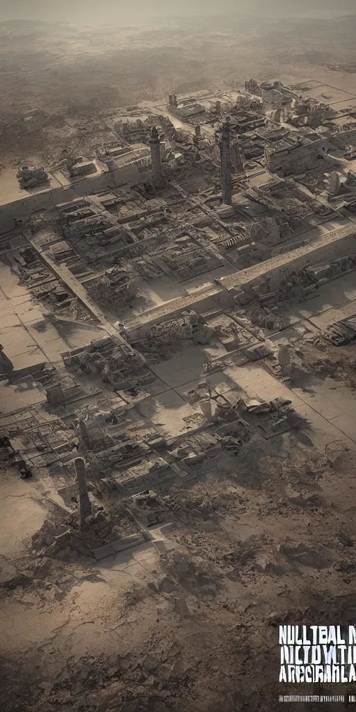 Image similar to realistic nuclear base, tower of babylon destroyed, white architecture, cerro dominador radial vertical solar power plant in the desert, trending on artstation, featured on behance, octane render, award winning, archviz, matte painting, epic, blender render, unreal engine