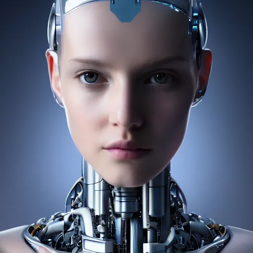 Image similar to Perfectly-Centered Half-body-Portrait of a Robotic Female Android, perfectly centered, facing forward, stranding straight, full body, intricate, elegant, super highly detailed, professional digital painting, artstation, concept art, smooth, sharp focus, no blur, no dof, extreme illustration, Unreal Engine 5, Photorealism, HD quality, 8k resolution, cinema 4d, 3D, beautiful, cinematic, art by artgerm and greg rutkowski and alphonse mucha and loish and WLOP