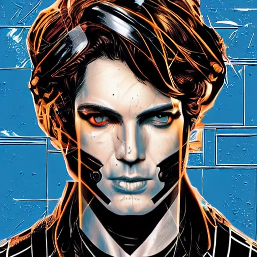 Image similar to portrait of a male android, by MARVEL comics and Sandra Chevrier