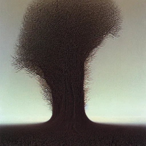 Prompt: blighted fields by Zdzisław Beksiński, oil on canvas