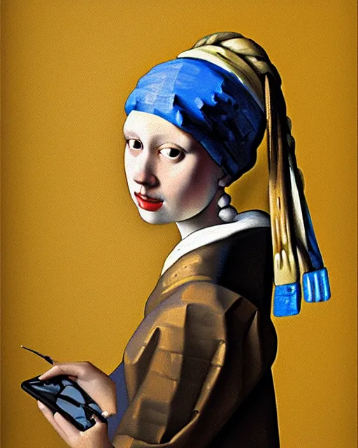 Image similar to digital realist painting of a beautiful modern girl by vermeer