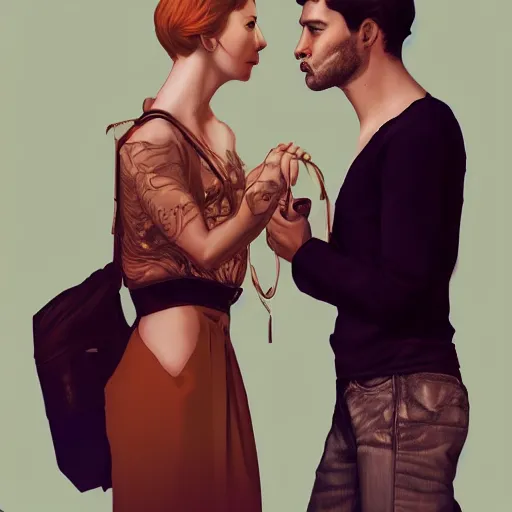 Image similar to man and woman in pose of couple vol 2 photo reference pack for artists, spirit hugs, gold trim, atmoshperic, elegant, sharp focus, huge lips, poses by satine zillah, environment by hw 6 5 2 3, art by ilya ozornin, artstation, intricate details, concept art