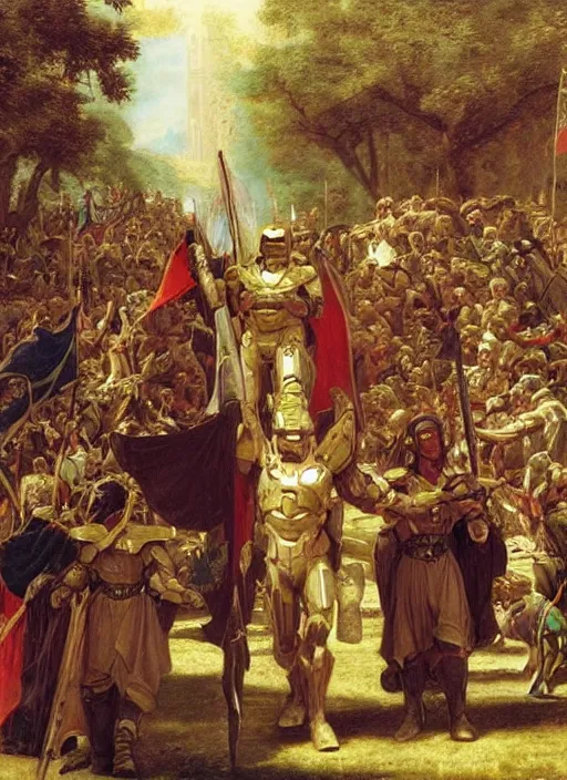 Prompt: halo master chief in a medieval royal procession by pierre auguste cot