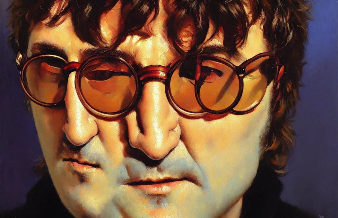 Prompt: portrait of john lennon!!!!!!!!!!!!!!!!!!!!!!!!!!!, detailed face, detailed painting,, epic lighting, by ilya repin, phil hale and kent williams