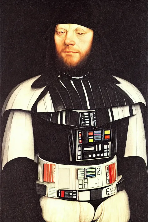 Image similar to portrait of Dart Vader by Hans Holbein,