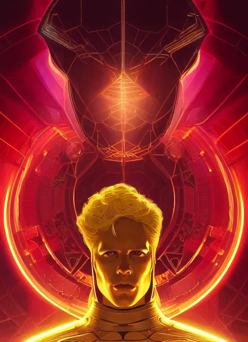 Image similar to Symmetry!! portrait of Marvel's Adam Warlock, gold sci-fi armour, tech wear, glowing lights!! sci-fi, intricate, elegant, highly detailed, digital painting, artstation, concept art, smooth, sharp focus, illustration, art by artgerm and greg rutkowski and alphonse mucha