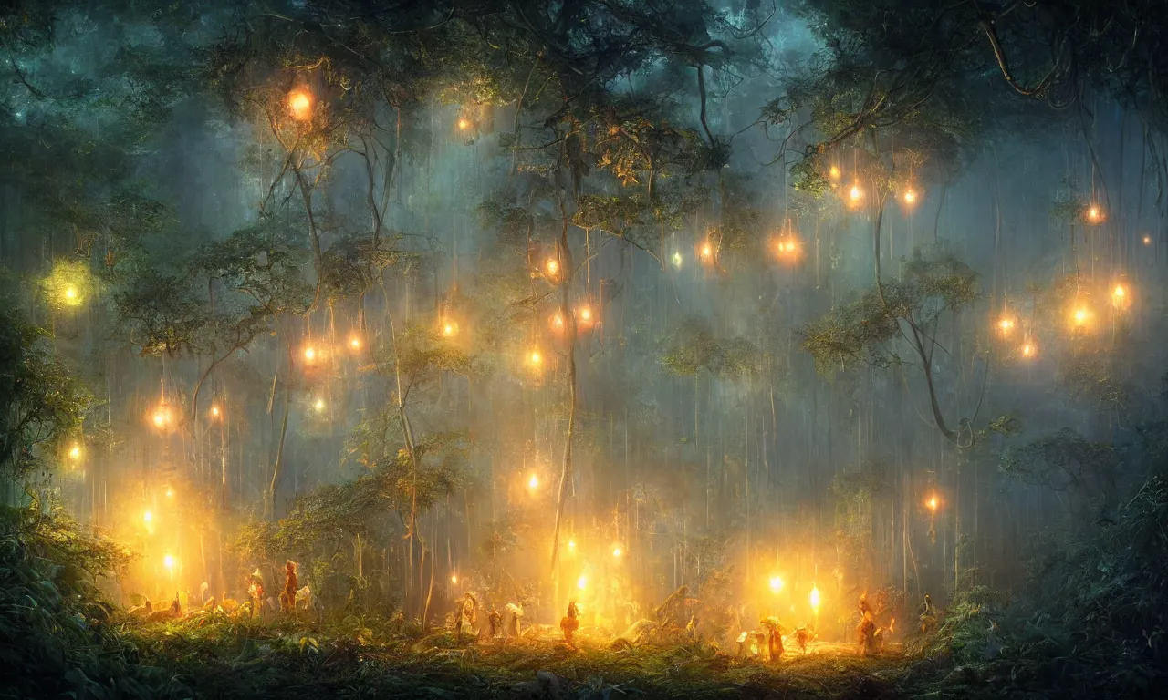 Prompt: glowing mushrooms in the jungle. andreas achenbach, artgerm, mikko lagerstedt, zack snyder, tokujin yoshioka