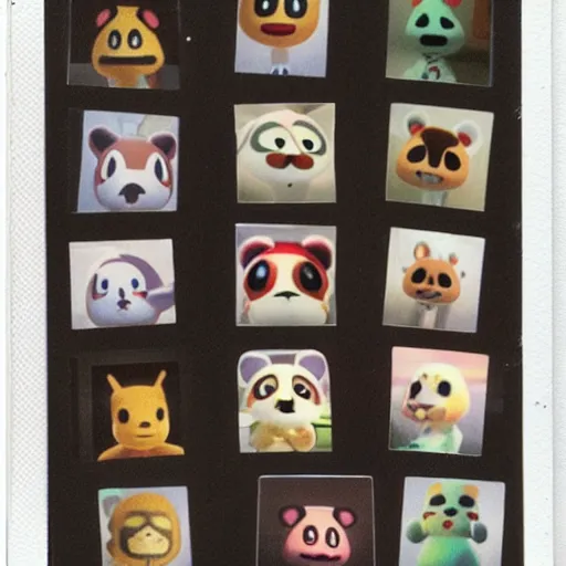 Prompt: polaroid photographs taken of animal crossing characters that may or may not be haunted