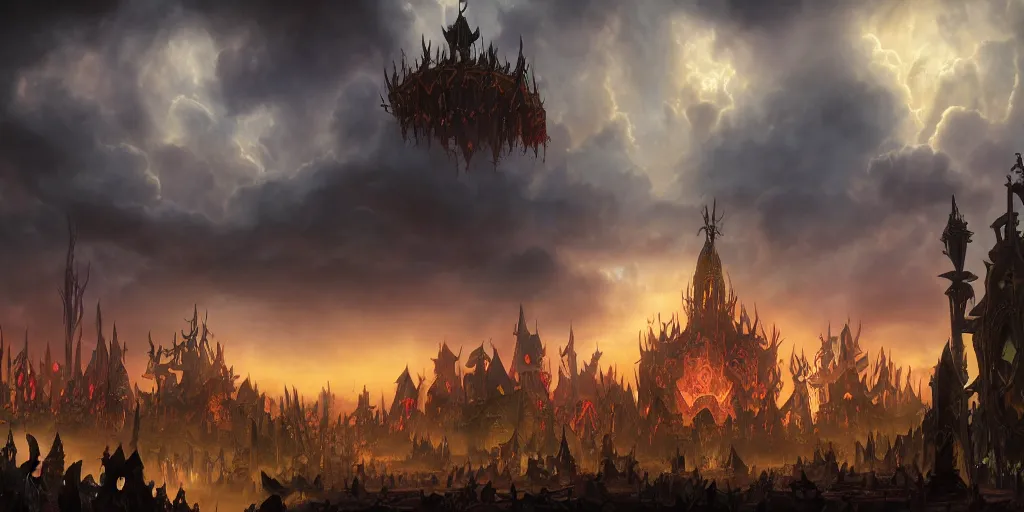 Prompt: a dark fantasy matte painting of a dark evil carnival circus silhouetted by an evil dramatic sky, jeff easly, keith parkinson, world of warcraft, league of legends