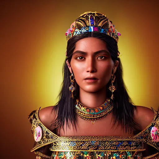 Image similar to portrait of wonderful incan princess zia with tanned skin, ornate 8 k gorgeous intricate detailed, accent lighting, dramatic light, octane render