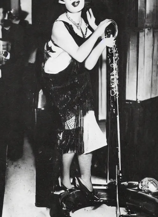 Image similar to a photograph of a jazz singer at a speakeasy, 1 9 2 0 s