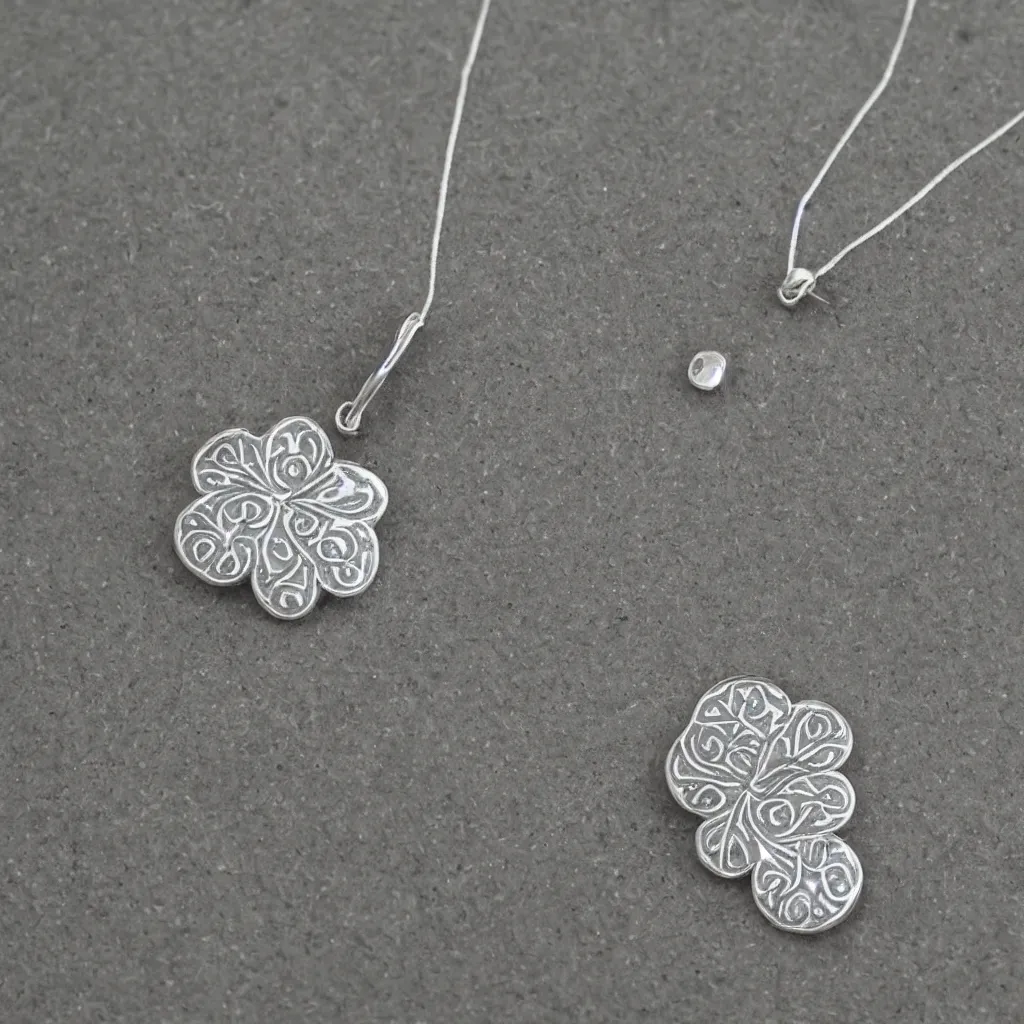 Prompt: Amulet Of Clover inlaid in silver, realistic, clean,