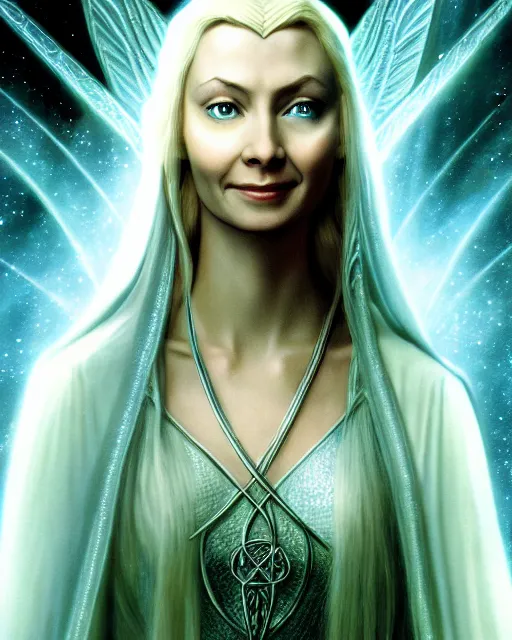 Image similar to Galadriel from Lord of the rings, Cover art by Stephen Bliss, boxart, loading screen, 8K resolution