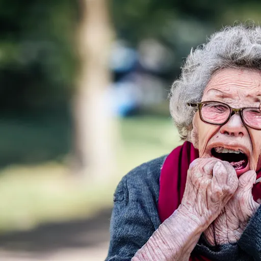 Prompt: elderly woman screaming at jesus, canon eos r 3, f / 1. 4, iso 2 0 0, 1 / 1 6 0 s, 8 k, raw, unedited, symmetrical balance, wide angle