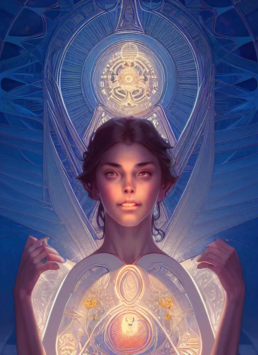 Image similar to symmetry!! water, glowing lights!! intricate elegant, highly detailed, digital painting, artstation, concept art, smooth, sharp focus, illustration, art by artgerm and greg rutkowski and alphonse mucha