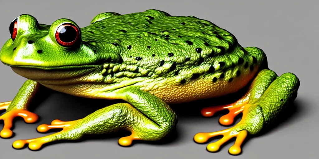 Image similar to A mixture of a fungus and a frog, photorealistic 3D artwork