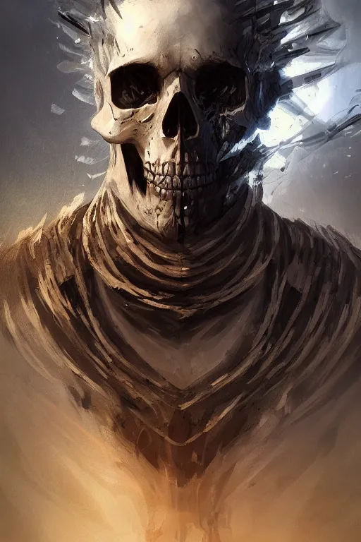 Prompt: concept art skull lord, brushstroke, close - up portrait, powerfull, intricate, elegant, volumetric lighting, scenery, digital painting, highly detailed, artstation, sharp focus, illustration, concept art, ruan jia, steve mccurry