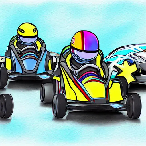 Prompt: Go-Kart race to the death, cell shaded, digital art