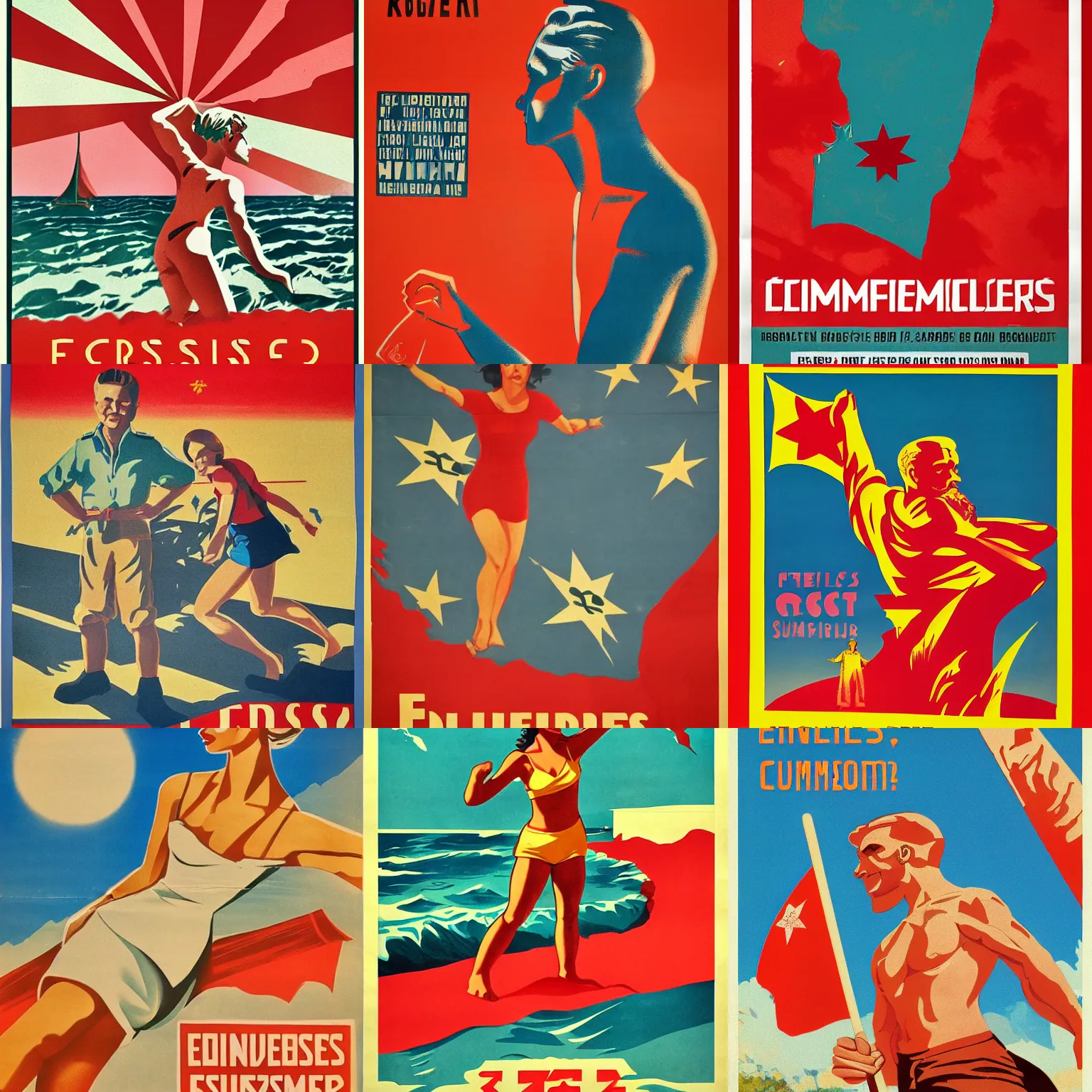 Prompt: endless summer, communist propaganda poster