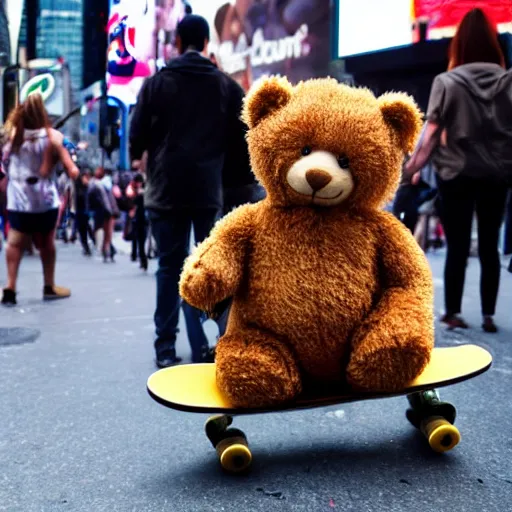 Image similar to A photo of a teddy bear on a skateboard in Times Square