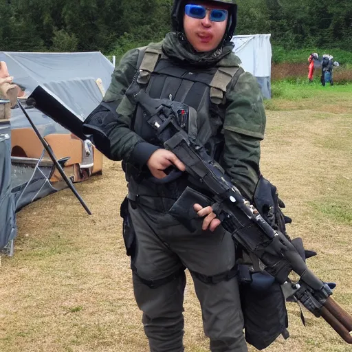 Prompt: i brought a real gun to an airsoft event!