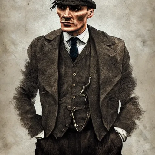 Image similar to a portrait of thomas shelby from the peaky blinders in front of atlantis, in the style of Benjamin Bader, sharp, highly detailed, realistic face, digital art, epic, fantasy, artstation