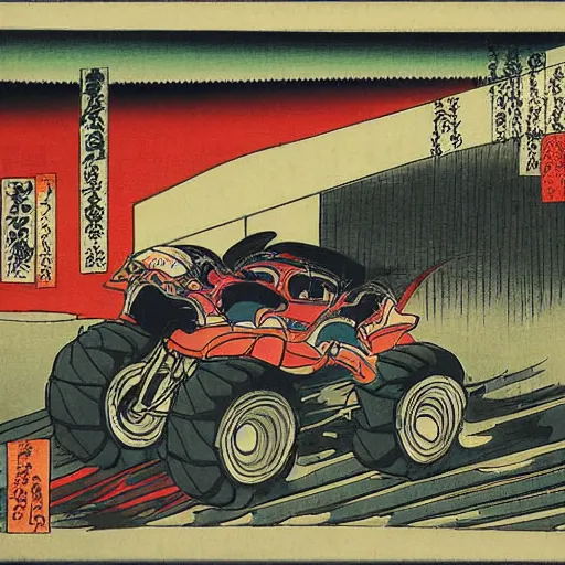 Image similar to monster truck rally, Utagawa Kuniyoshi