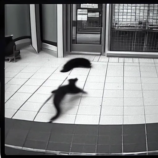 Prompt: security cam footage of a cat robbing a bank