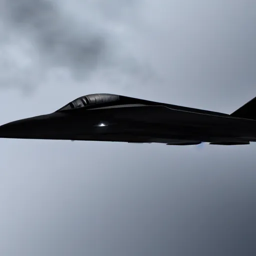 Prompt: a supersonic black stealth jet flying through the atmosphere, ultrarealistic, lightrays, volumetric light, atmospheric