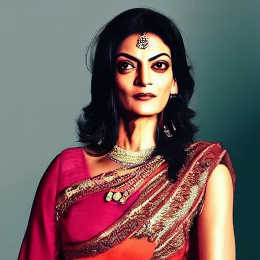 Image similar to “ a masterpiece face portrait of Sushmita Sen , cinematic lighting”