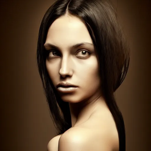 Image similar to masterpiece dynamic portrait of an aesthetic beautiful realistic black haired woman, 3 0 years old woman, mid long hair, black eyed,, by joachim bergauer, monochomatic, sepia, artstation, deviantart, large view, motion blur, high aperture