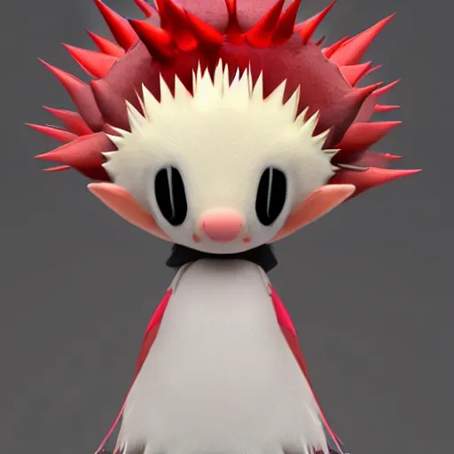 Prompt: cute fumo plush of a hedgehog girl with prickly spines, character design contest winner, silhouette, artstation, vray, anime girl, black and white and red, spoken heart