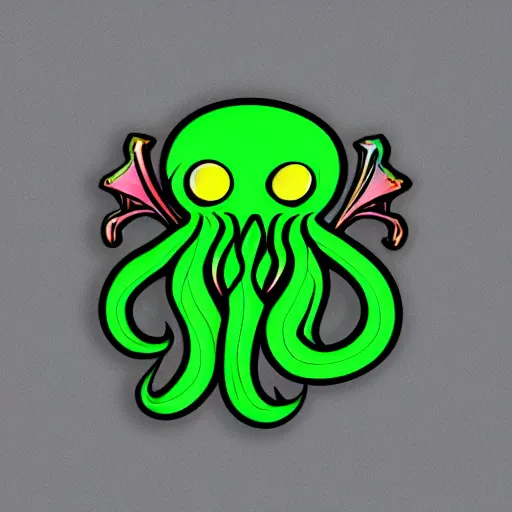 Image similar to sticker of a cute Cthulhu . die cut . Holographic . iridescent . skull . darkart . cute . trending on artstation
