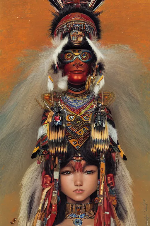 Prompt: portrait of a beautiful a Hopi kachina, Warhammer, highly detailed, artstation, illustration, art by Gustav Klimt and Range Murata and Ilya Kuvshinov and Sakimichan