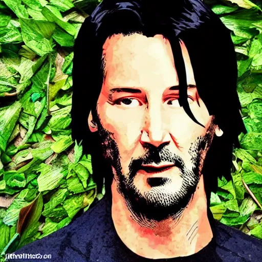 Prompt: keanu reaves made of leaves