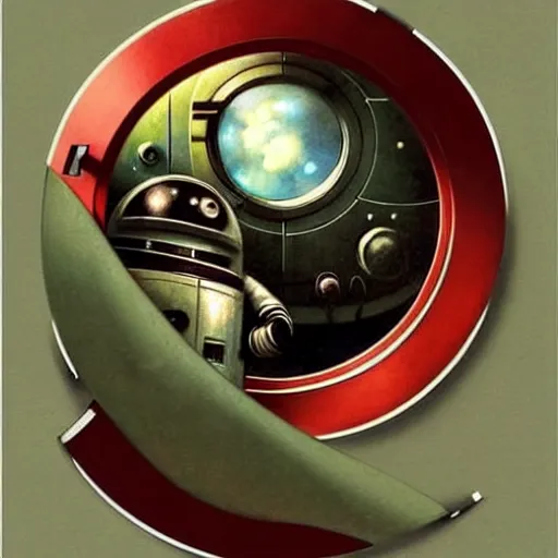 Image similar to designs ( ( ( ( ( 1 9 5 0 s retro future robot android time porthole portal window. muted colors. ) ) ) ) ) by jean baptiste monge!!!!!!!!!!!!!!!!!!!!!!!!! chrome red