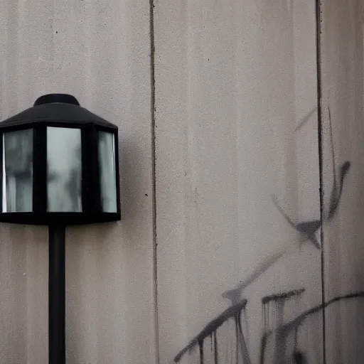 Prompt: a black lamp spray painted on a wall