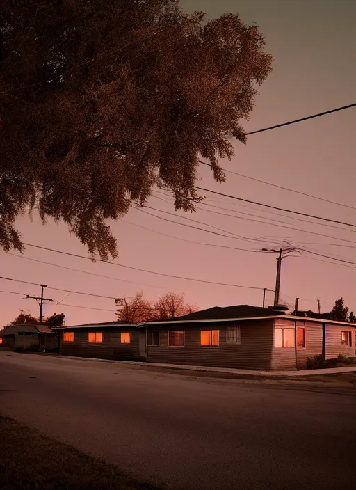 Image similar to a detailed photographic render of a 1 9 5 0 s american suburb at sunset by todd hido, photoreal, 4 k