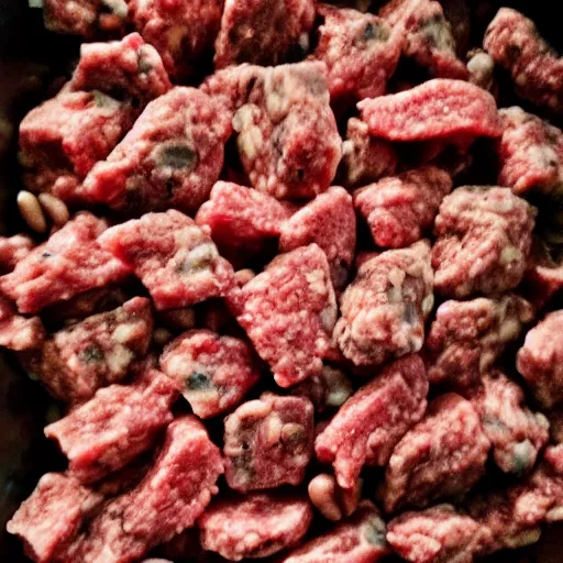 Image similar to raw meat chunks beans, android cell phone photo,