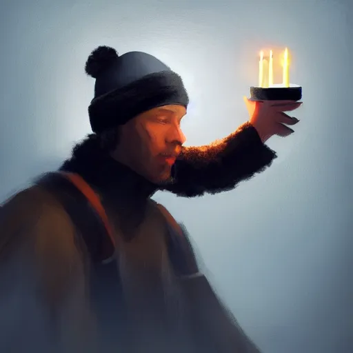 Image similar to a male adventurer wearing a black night cap with a pom pom at the end, holding a candle, portrait, d & d, science fiction, concept art, matte, sharp focus, illustration, concept art, jason chan, dan luvisi, karl thiart