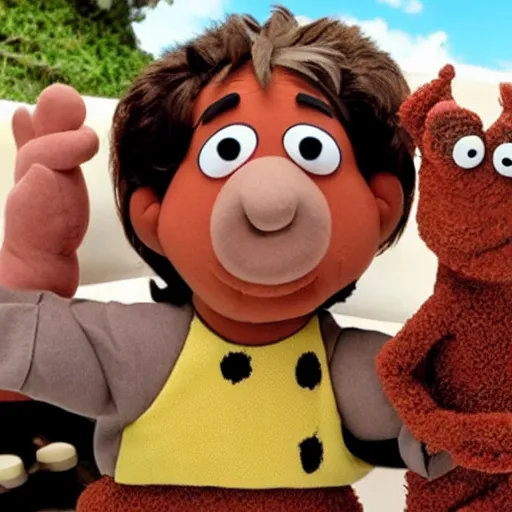 Prompt: fred flintstone as a muppet, puppetry