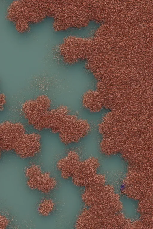 Prompt: realistic full height 7 0 mm cinematic flat rothko picture stunning river delta aerial top view highly detailed intricate particle simulation in houdini of scottish highlands by denis villeneuve and george steinmetz and hiroshi yoshida, hazy morning foggy, distant rainstorm, hyperrealism, red brown muted colours, matte painting, trending on artstation, 4 k detailed post processing, rendered in octane