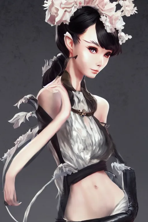 Prompt: Audrey Hepburn in a blade and soul spinoff artbook rendered by the artist Hyung tae Kim and Tin Brian Nguyen, trending on Artstation by Hyung tae Kim, artbook, Taran Fiddler and Tin Brian Nguyen