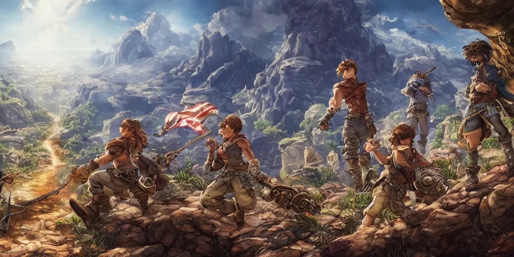 Image similar to now is the time to lift our nation from the quicksands of racial injustice to the solid rock of brotherhood. ultrafine highly detailed colorful illustration, intricate linework, sharp focus, octopath traveler, final fantasy, unreal engine highly rendered, global illumination, radiant light, intricate environment