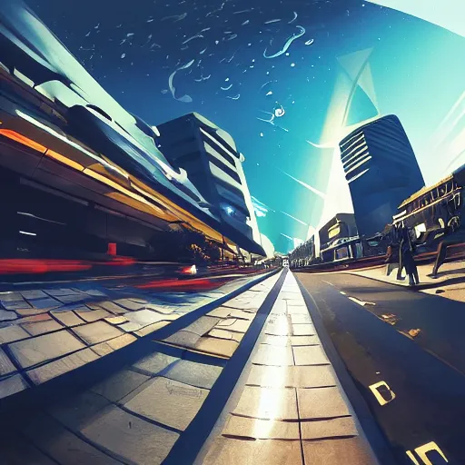 Prompt: street view, futuristic!!!!, ( ( ( ( ( ( ( ( 4 k photorealism ) ) ) ) ) ) ), trending on artstation, fisheye!!! lens