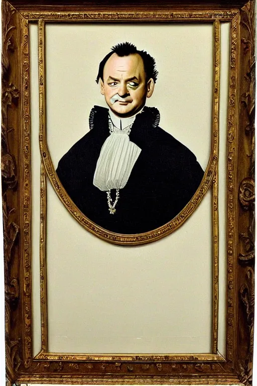 Image similar to a 1 6 0 0 s framed portrait painting of bill murray, intricate, elegant, highly detailed