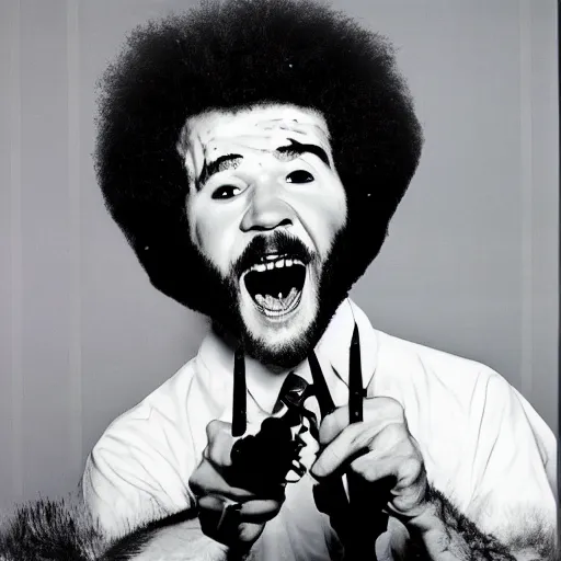 Prompt: bob ross screaming at andy warhol