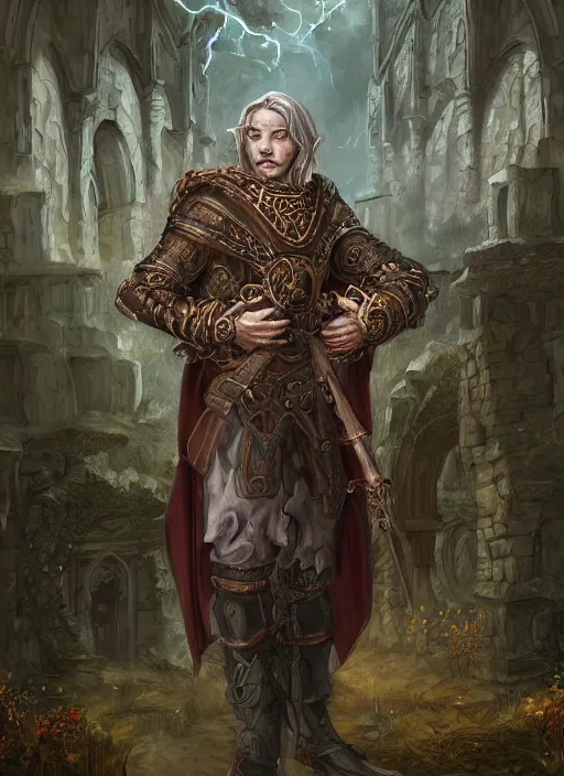 Prompt: a fantasy rpg portrait painting of a male cleric, old mystic ruins, afternoon, intricate, elegant, highly detailed, digital painting, sharp, focus